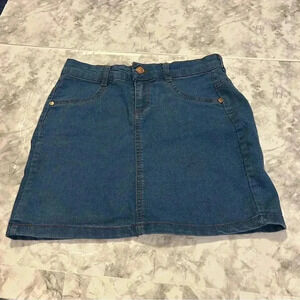 Girls Pink Angel Blue Jean Mini Skirt Size 14